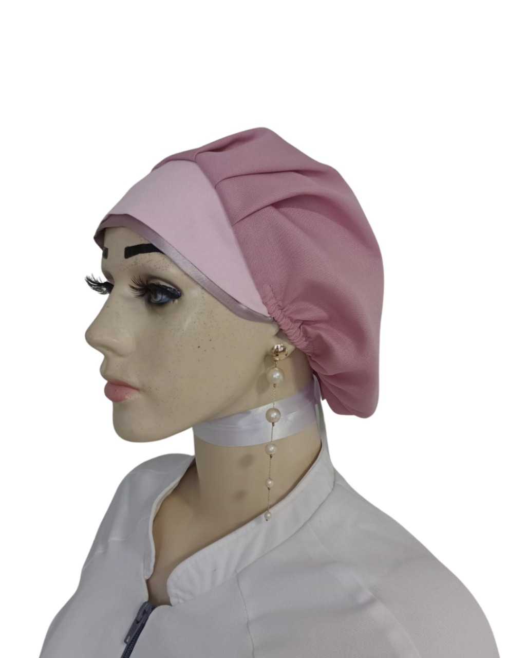 Touca Rose em oxford com cetim rose ref. 2024