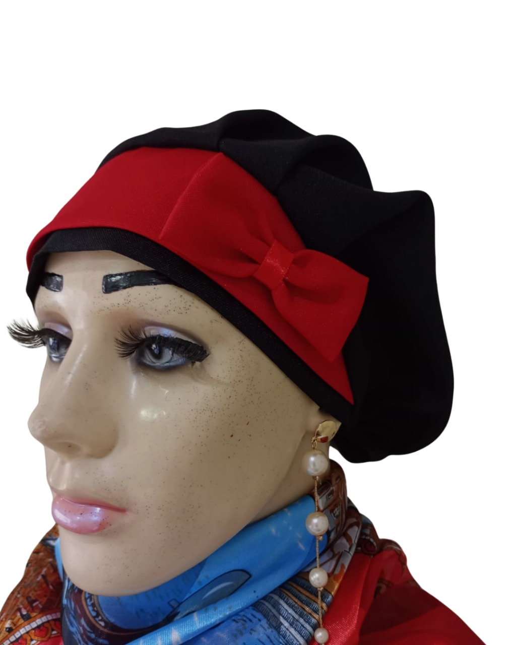 Touca Preta com aba vermelha tecido oxford ref. 2050