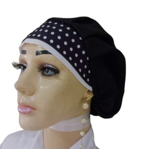 Touca Preta em oxford com bolinhas brancas  ref. 2052