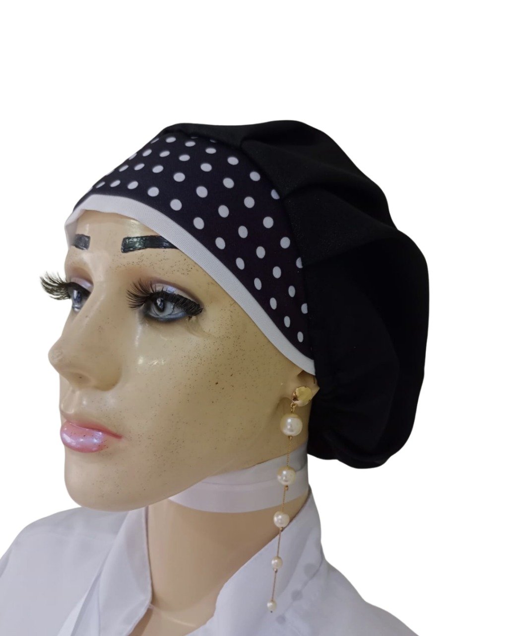 Touca Preta em oxford com bolinhas brancas  ref. 2052