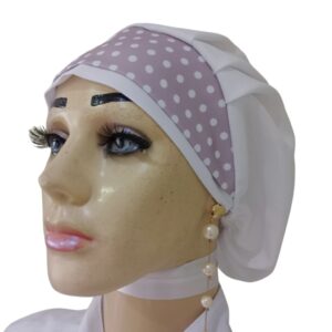 Touca em Oxford Branca com aba rose  ref. 2054