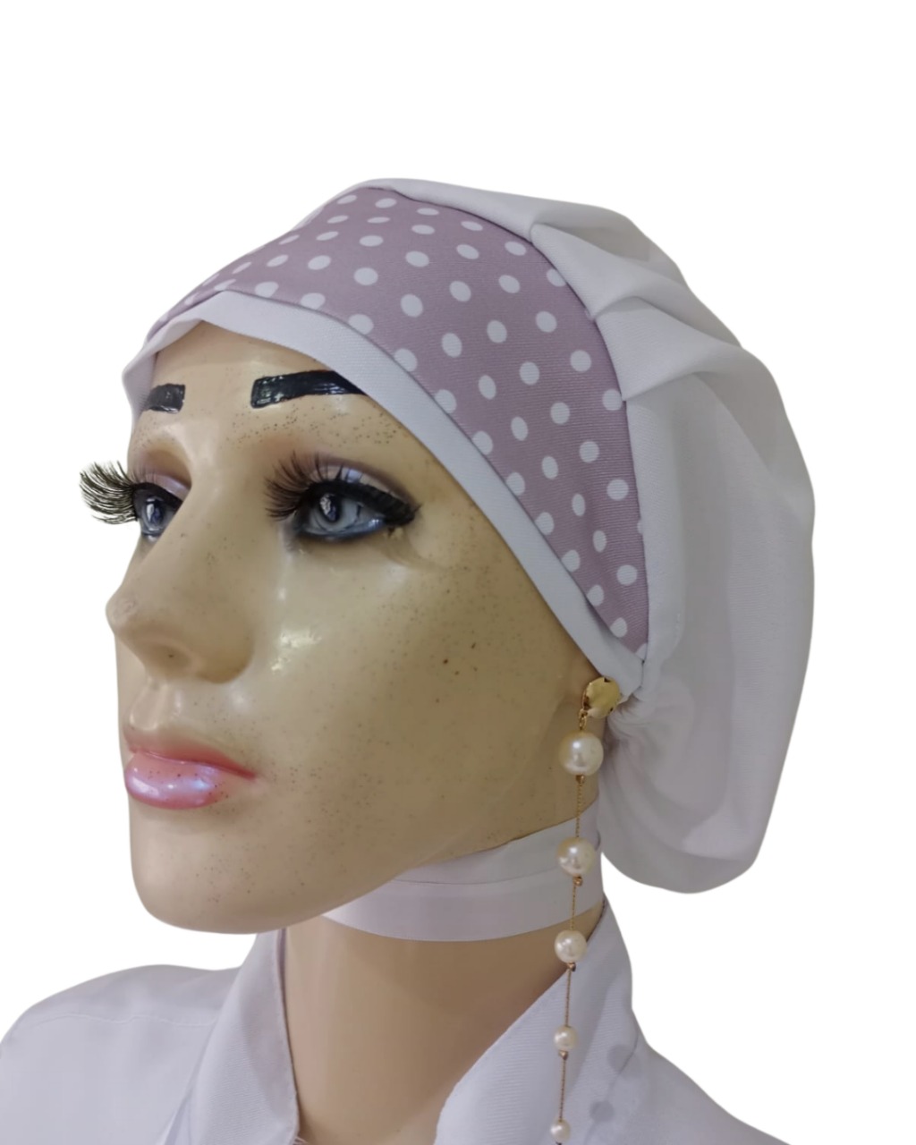 Touca em Oxford Branca com aba rose  ref. 2054