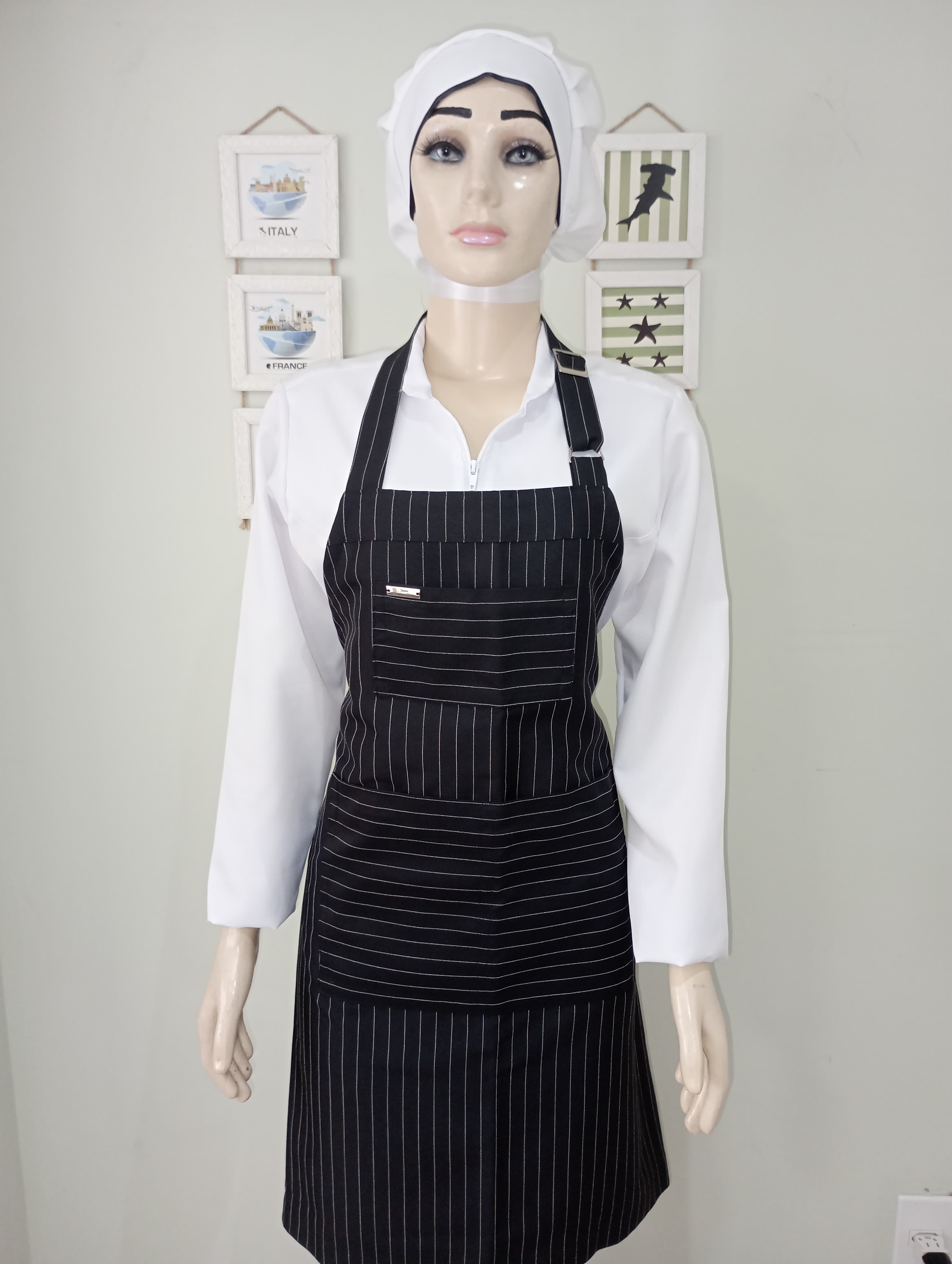 Avental risca de giz preto Oxford